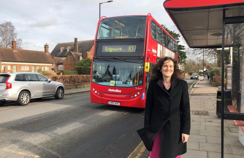 Theresa Villiers waiting for the 107 bus in High Barnet