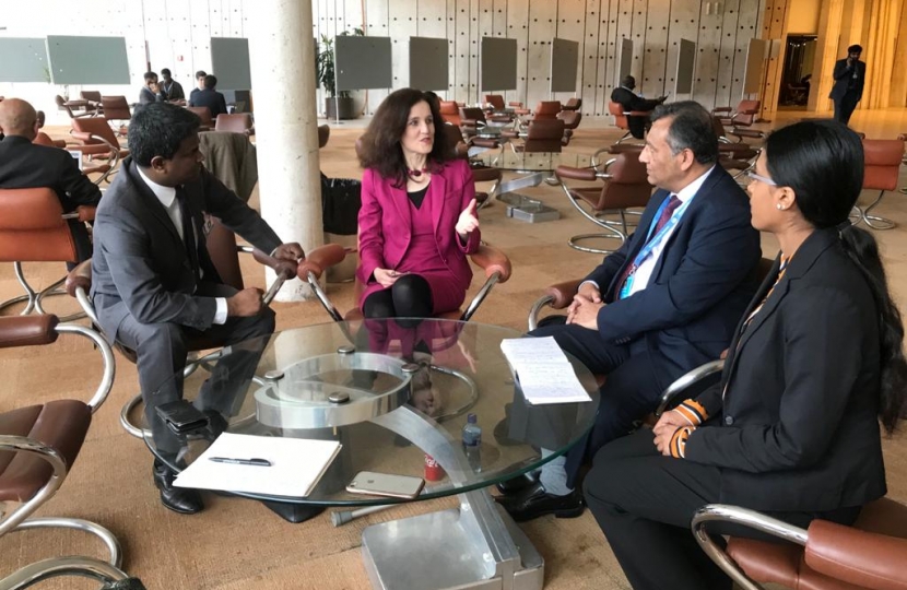 Theresa Villiers visits UN in Geneva to discuss human rights in Sri Lanka