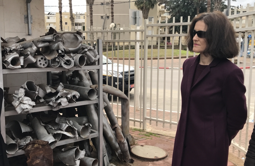 Theresa Villiers visits Sderot and sees remains of rockets fired into the farming community.