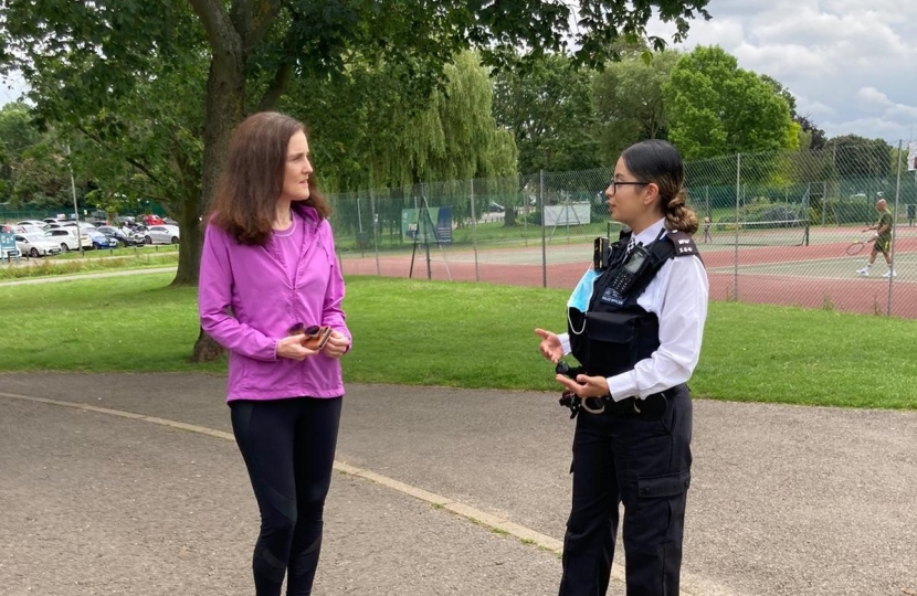Theresa Villiers talks to police about stabbing in Oak Hill Park in East Barnet