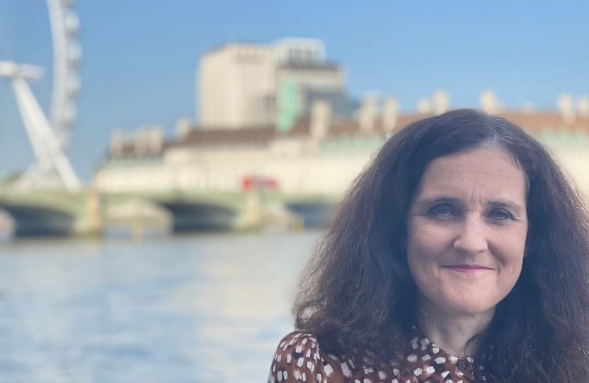 Theresa Villiers on the House of Commons Terrace by the Thames