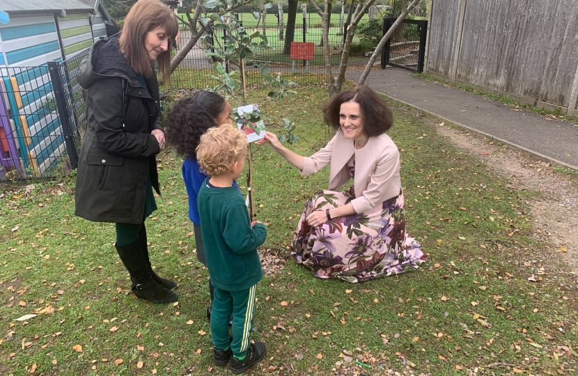 Theresa Villiers visits Christ Church school to see their new fruit trees