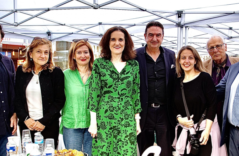 Theresa Villiers with Cypriot friends at "Go Greek" event