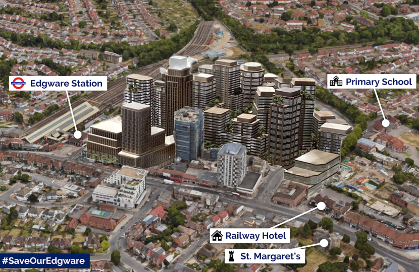 Image from website of Save Our Edgware campaign showing what proposed tower blocks might look like