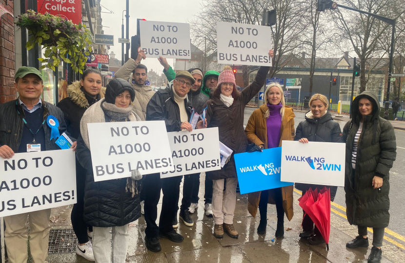 Theresa Villiers campaigning against A1000 bus lanes