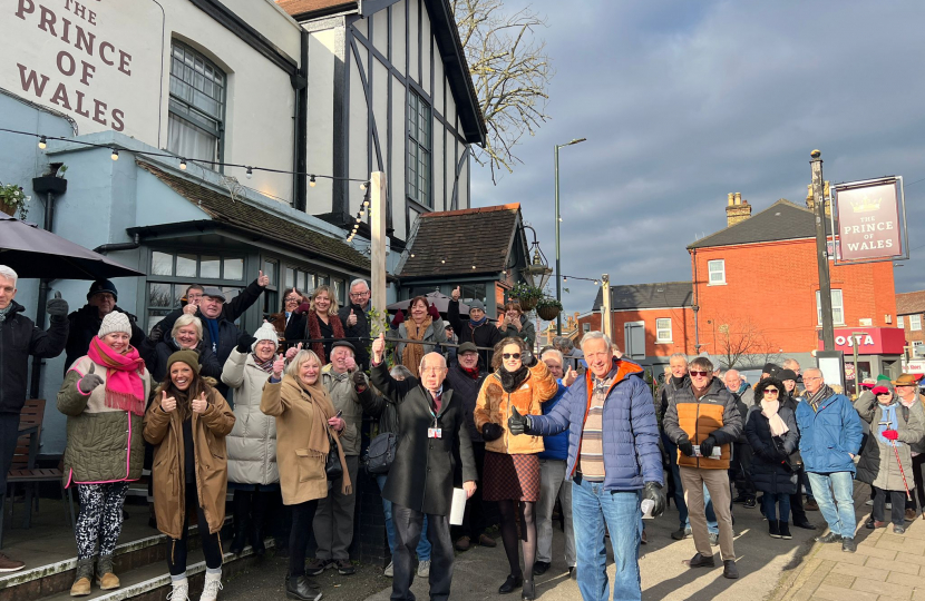 Protest outside the Prince of Wales pub in East Barnet to save the pub.