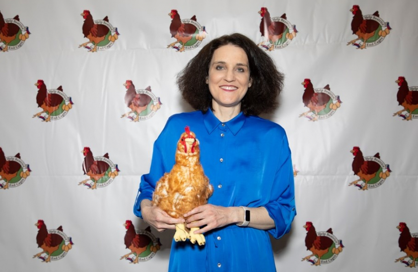 Theresa Villiers attends a CAWF event on ending the use of cages for laying hens