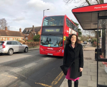 Theresa Villiers waiting for the 107 bus in High Barnet