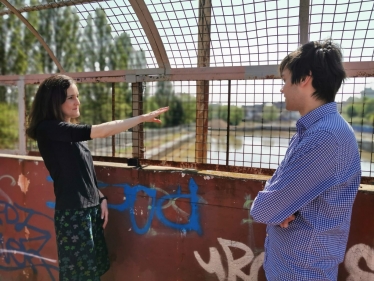 Theresa Villiers MP and Felix Byers look at Victoria Quarter development site
