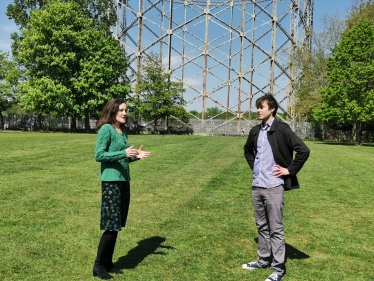 Theresa Villiers and Felix Byers in Victoria Recreation Ground in New Barnet