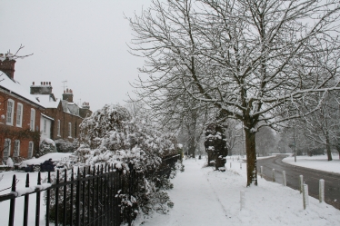 A snow-covered Hadley Green in Barnet