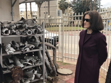 Theresa Villiers visits Sderot and sees remains of rockets fired into the farming community.