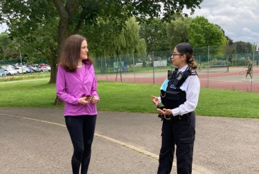 Theresa Villiers talks to police about stabbing in Oak Hill Park in East Barnet