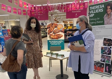 Theresa Villiers MP at takes her mobile surgery to Sainsbury's in New Barnet