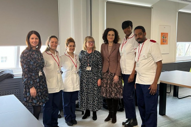 Theresa Villiers meets nurse apprentices training at Barnet Hospital and Middlesex University