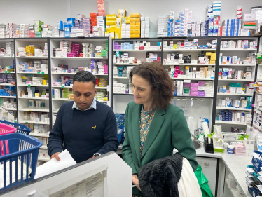 Theresa Villiers visits Greenfield Pharmacy in the Great North Road, New Barnet