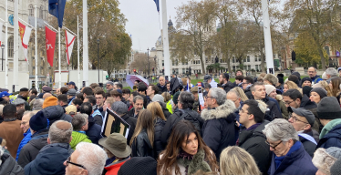 The march against antisemitism arrives outside Parliament